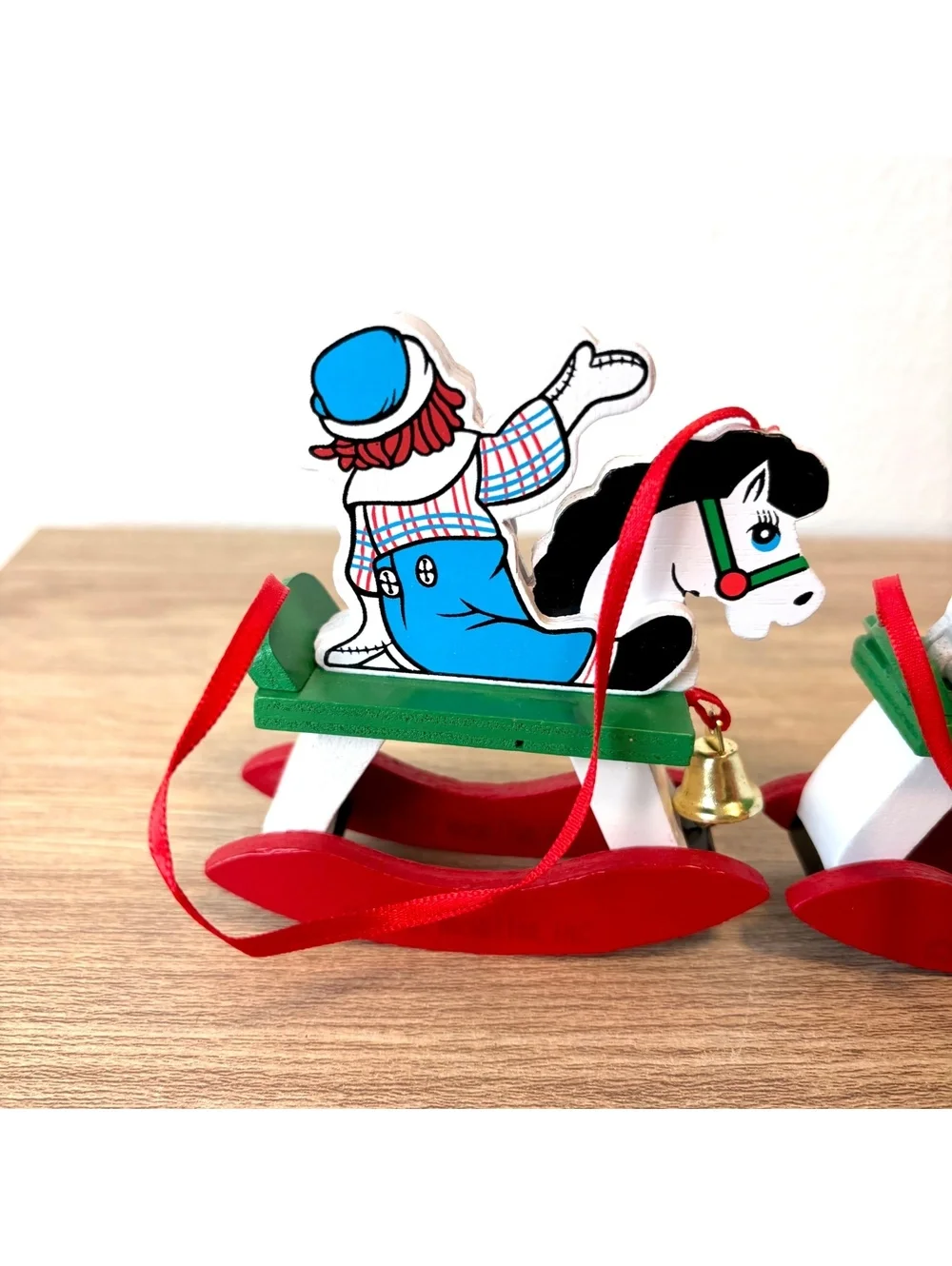 1992 Macmillan Raggedy Ann & Andy Rocking Horse Christmas Ornaments Set Vintage